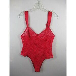 Vintage 90s Victoria's Secret Red Lace Teddy Women Medium High Cut Romper 1995